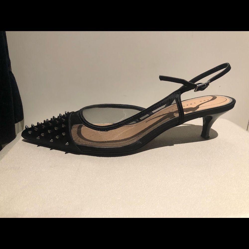 Zara SS19 Studded Mesh Slingback Heels in Black